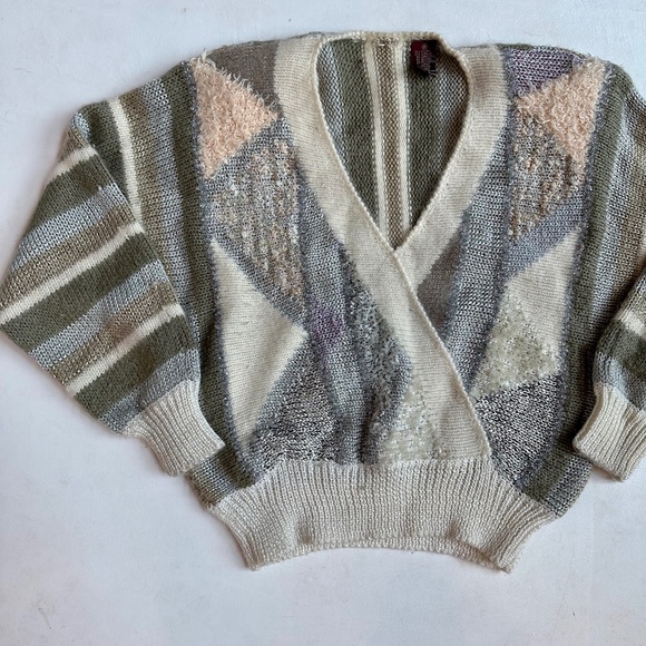 Vintage 80s Angora Blend Metallic Wrap Sweater - Picture 2 of 6